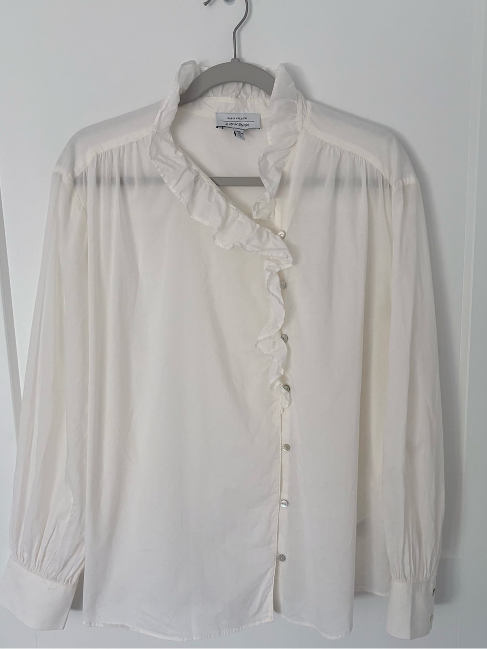 & Other Stories 100% Cotton Asymmetric Ruffle Blouse - Size Large